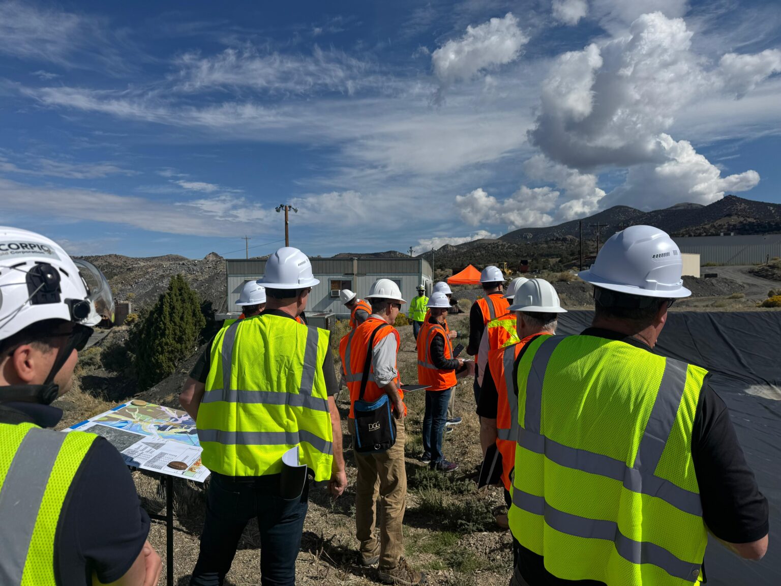 Scorpio Gold team during a site briefing at the Manhattan District in Nevada